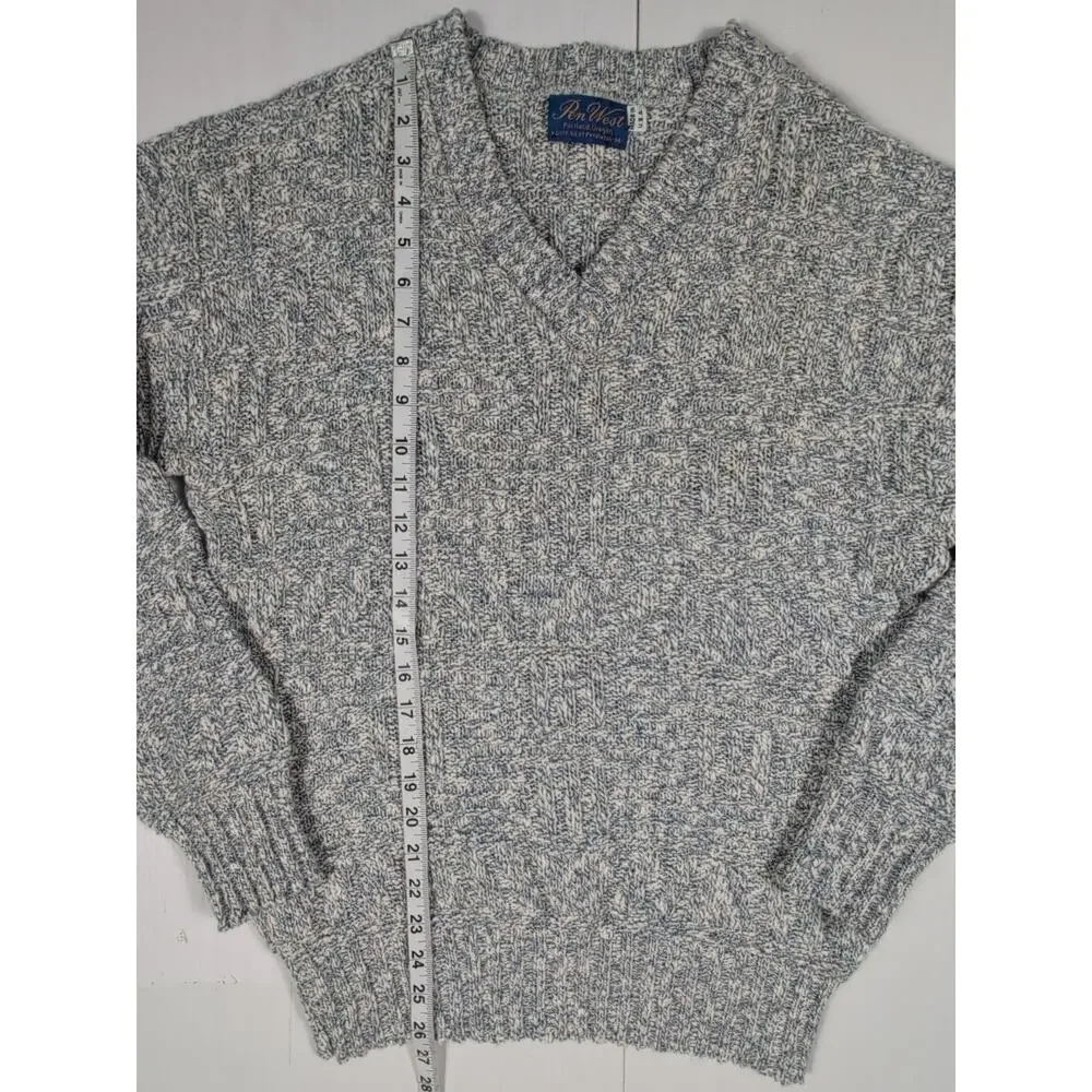 Pen West by Pendleton Sweater Men’s M Blue Gray Knit V-Neck Wool Cotton USA VTG